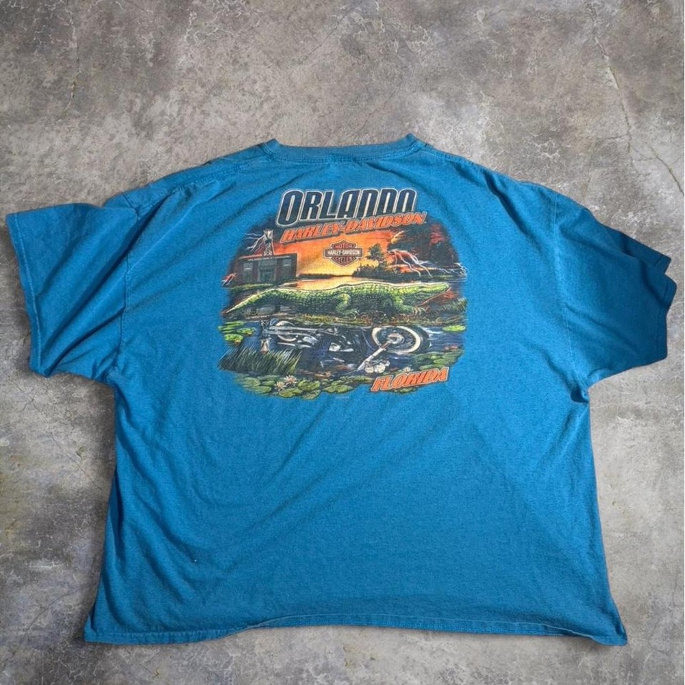 Harley-Davidson Orlando Florida Alligator Graphic T-Shirt 2012 Blue Biker Tee 3X